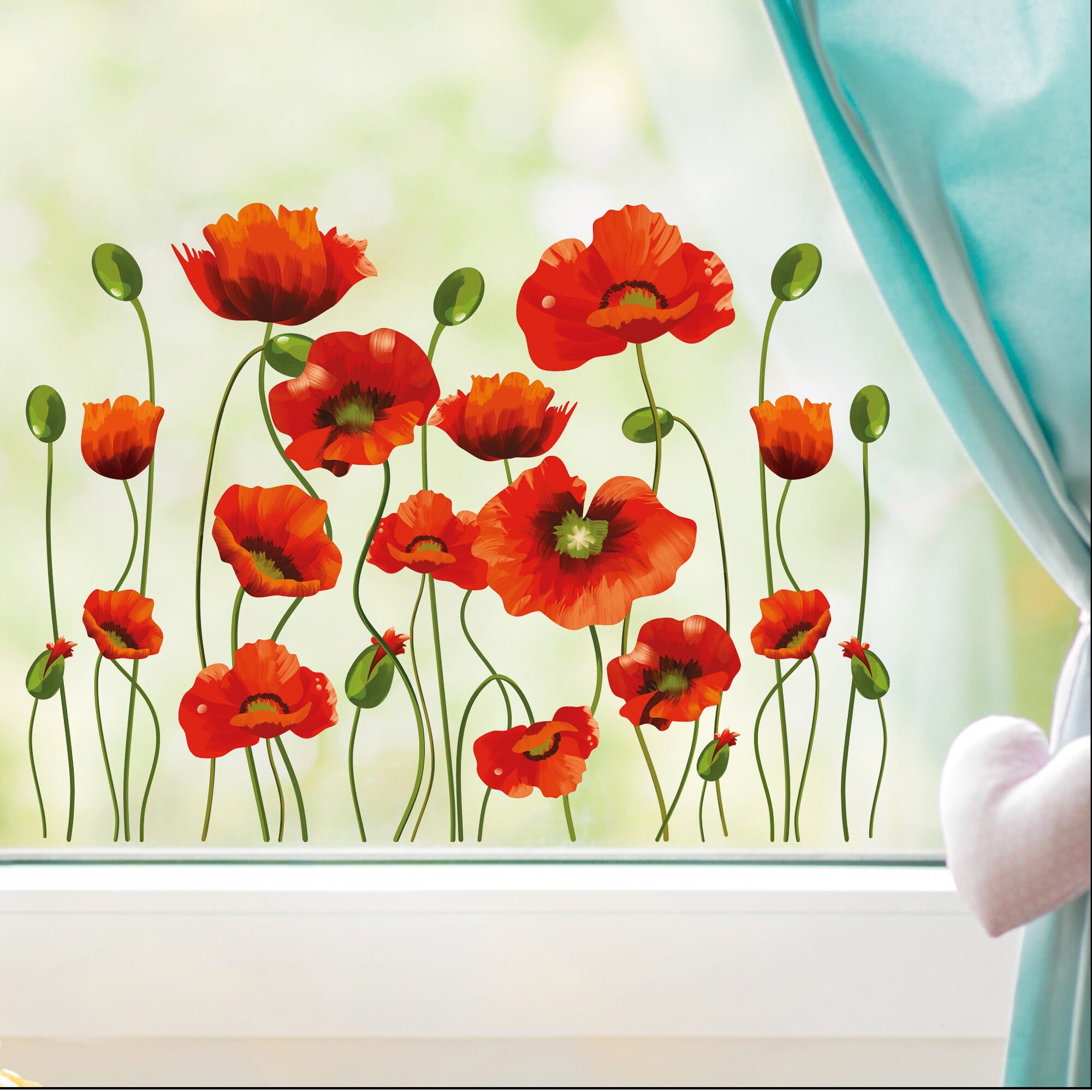 Fensterbild Frühling Ostern Mohn Mohnblumen Blumenwiese Fensterdeko Kinderzimmer Kind