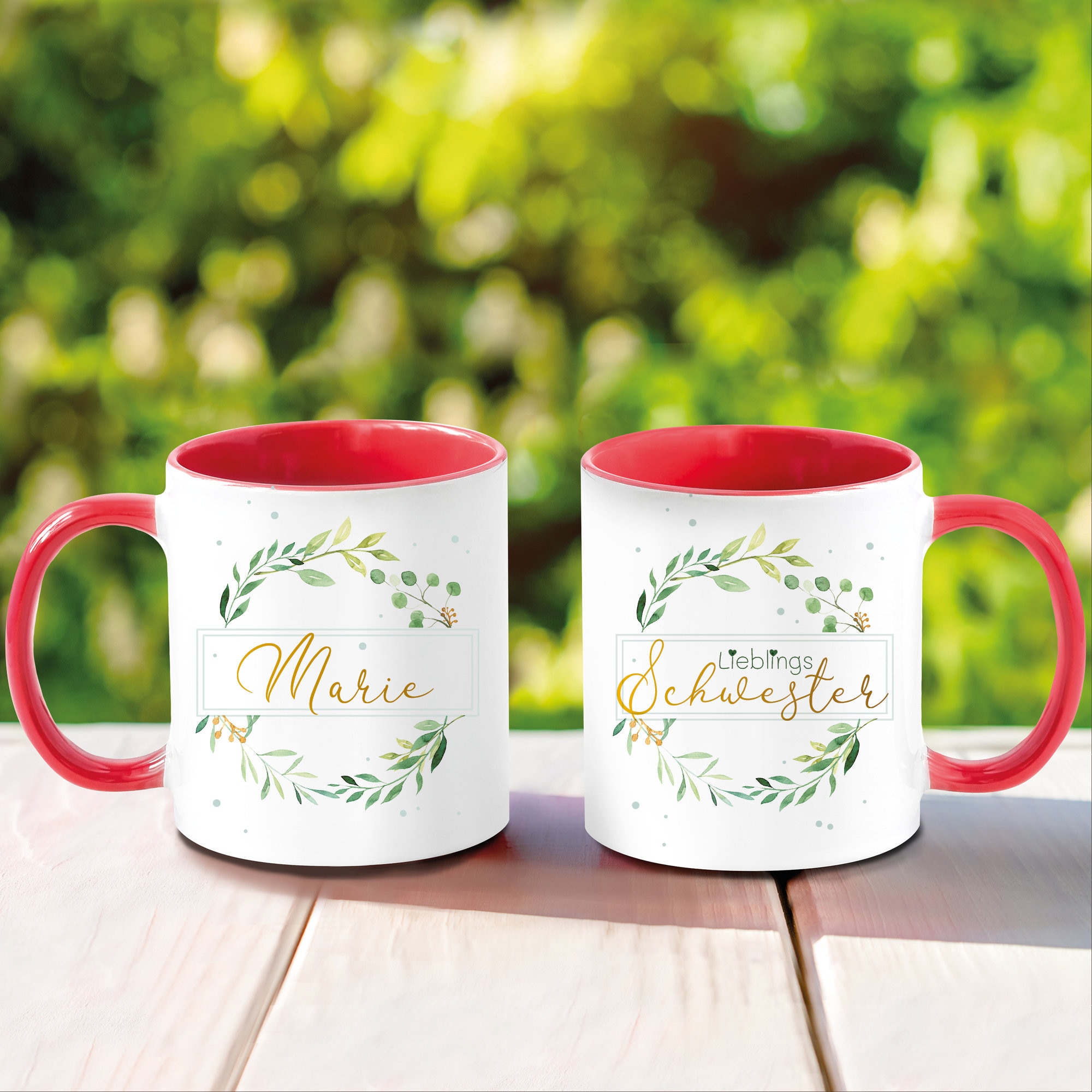 Geschenkidee Tasse bedruckt, Lieblings*mensch personalisiert mit Wunschnamen, Geburtstagsgeschenk, Kranz mit Namen