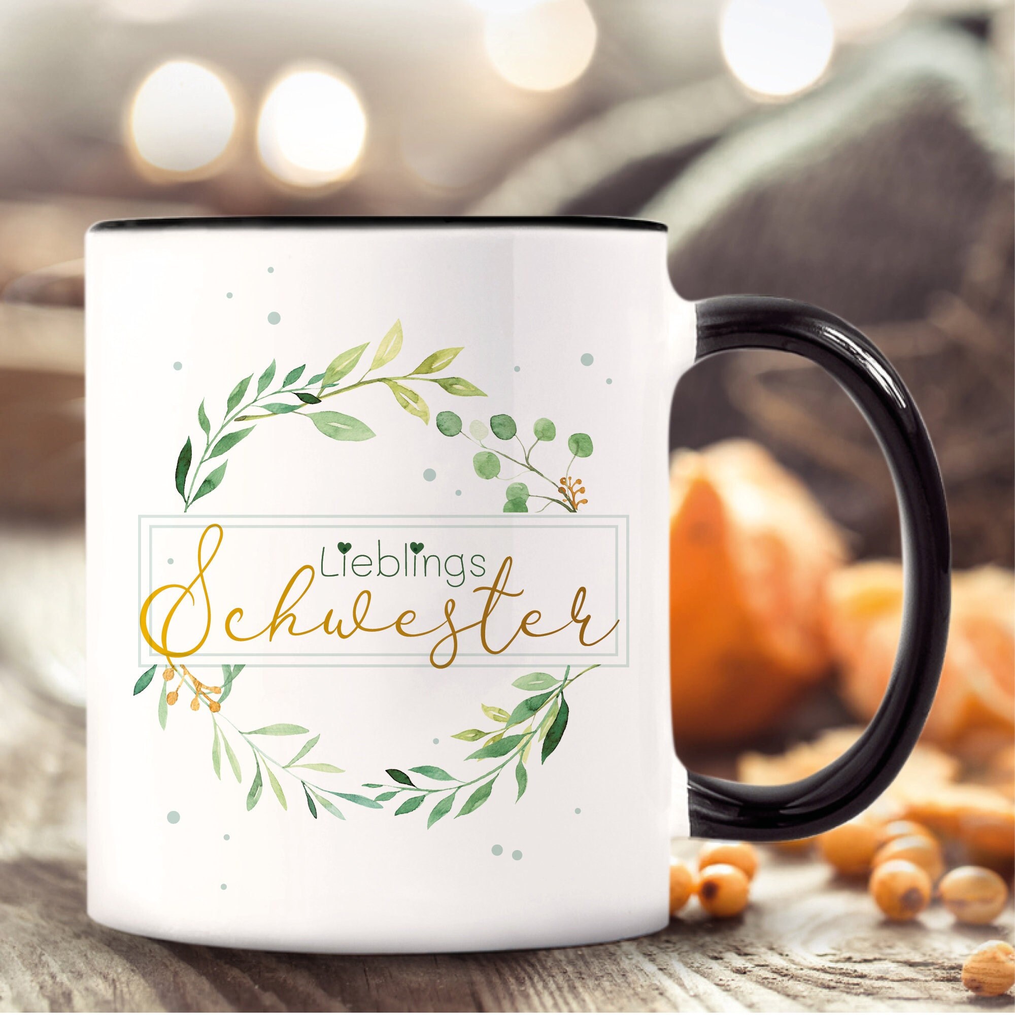 Geschenkidee Tasse bedruckt, Lieblings*mensch personalisiert mit Wunschnamen, Geburtstagsgeschenk, Kranz mit Namen, Weihnachtsgeschenk