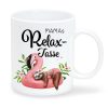 Auf dem Bild ist das Produkt: Geschenkidee Tasse bedruckt Relax Tasse mit Wunschnamen Geschenk Geburtstag Faultier auf Flamingo Personalisierung zum Preis von €18.9 abgebildet.