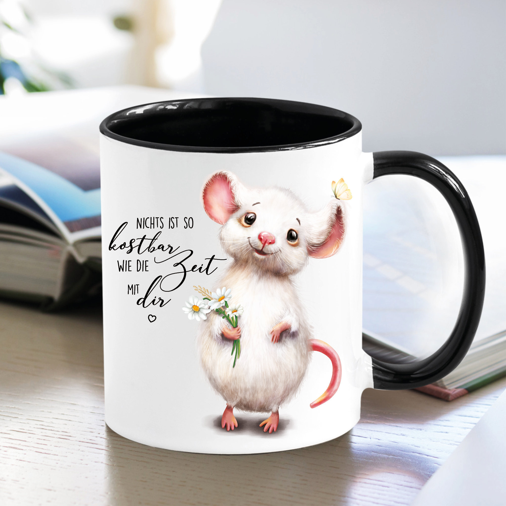 Kaffeetasse Maus Nichts ist so kostbar wie Zeit mit dir, Kaffeebecher, Geschenk Geburtstag, Weihnachtsgeschenk