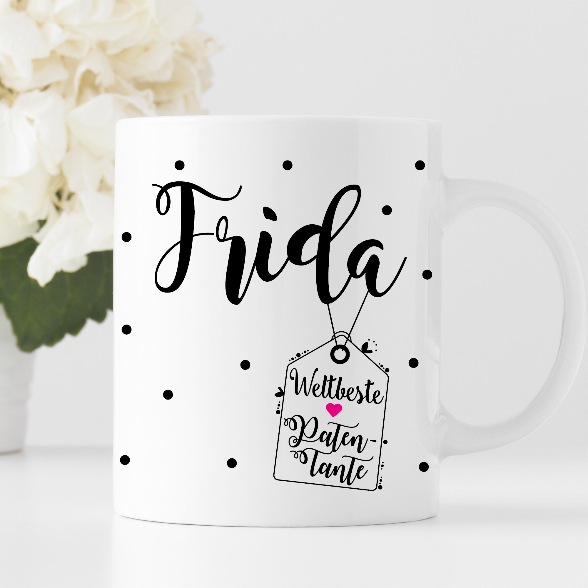 Keramik Tasse Patentante Patenonkel Tante Onkel Oma Opa Wunschname Geburt Punkte, Geschenk Geburtstag