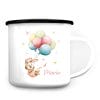 Kindertasse Campingbecher Emaille Hase mit Luftballons Geschenk Geburtstag personalisiert mit Wunschnamen Auf dem Bild ist das Produkt: Kindertasse Campingbecher Emaille Hase mit Luftballons Geschenk Geburtstag personalisiert mit Wunschnamen zum Preis von €18.9 abgebildet.