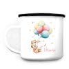 Kindertasse Campingbecher Emaille Hase mit Luftballons Geschenk Geburtstag personalisiert mit Wunschnamen Auf dem Bild ist das Produkt: Kindertasse Campingbecher Emaille Hase mit Luftballons Geschenk Geburtstag personalisiert mit Wunschnamen zum Preis von €18.9 abgebildet.