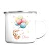 Kindertasse Campingbecher Emaille Hase mit Luftballons Geschenk Geburtstag personalisiert mit Wunschnamen Auf dem Bild ist das Produkt: Kindertasse Campingbecher Emaille Hase mit Luftballons Geschenk Geburtstag personalisiert mit Wunschnamen zum Preis von €18.9 abgebildet.