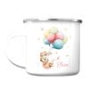 Kindertasse Campingbecher Emaille Hase mit Luftballons Geschenk Geburtstag personalisiert mit Wunschnamen Auf dem Bild ist das Produkt: Kindertasse Campingbecher Emaille Hase mit Luftballons Geschenk Geburtstag personalisiert mit Wunschnamen zum Preis von €18.9 abgebildet.