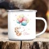 Kindertasse Campingbecher Emaille Hase mit Luftballons Geschenk Geburtstag personalisiert mit Wunschnamen Auf dem Bild ist das Produkt: Kindertasse Campingbecher Emaille Hase mit Luftballons Geschenk Geburtstag personalisiert mit Wunschnamen zum Preis von €18.9 abgebildet.