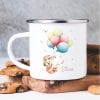 Kindertasse Campingbecher Emaille Hase mit Luftballons Geschenk Geburtstag personalisiert mit Wunschnamen Auf dem Bild ist das Produkt: Kindertasse Campingbecher Emaille Hase mit Luftballons Geschenk Geburtstag personalisiert mit Wunschnamen zum Preis von €18.9 abgebildet.
