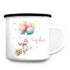 Kindertasse Campingbecher Emaille Maus mit Luftballons Geschenk personalisiert mit Wunschnamen Auf dem Bild ist das Produkt: Kindertasse Campingbecher Emaille Maus mit Luftballons Geschenk personalisiert mit Wunschnamen zum Preis von €18.9 abgebildet.