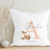 Auf dem Bild ist das Produkt: Kissen Geburt Reh Namen Geburtsdatum und Anfangsbuchstaben Geschenk zur Geburt personalisiertes Geburtskissen zum Preis von €16.90 abgebildet.
