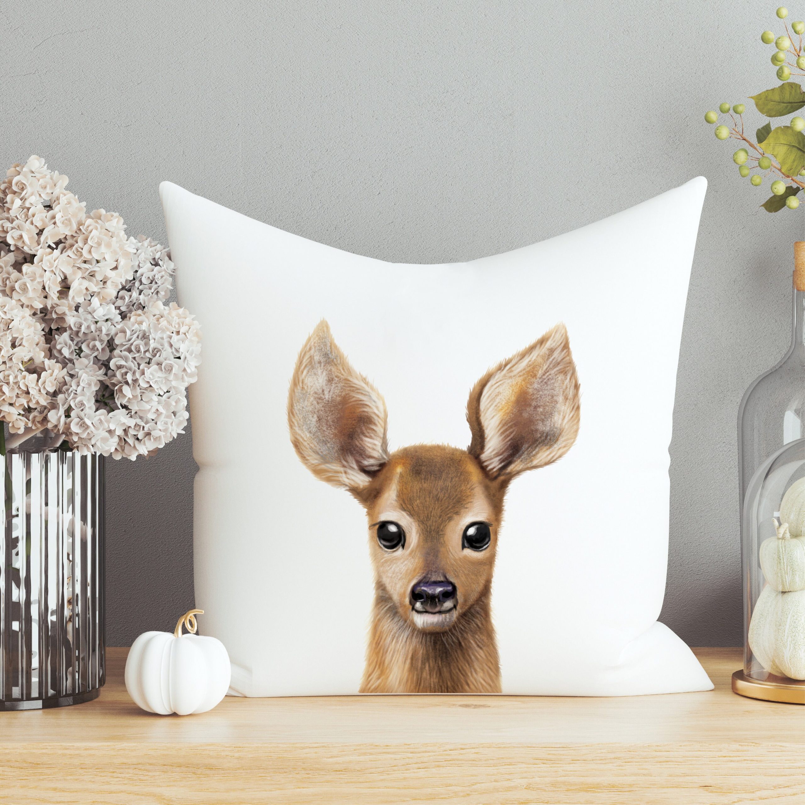 Kissen bedruckt mit Reh Rehkitz Dekokissen 40 x 40 cm Polyester mit oder ohne Füllung Geschenk