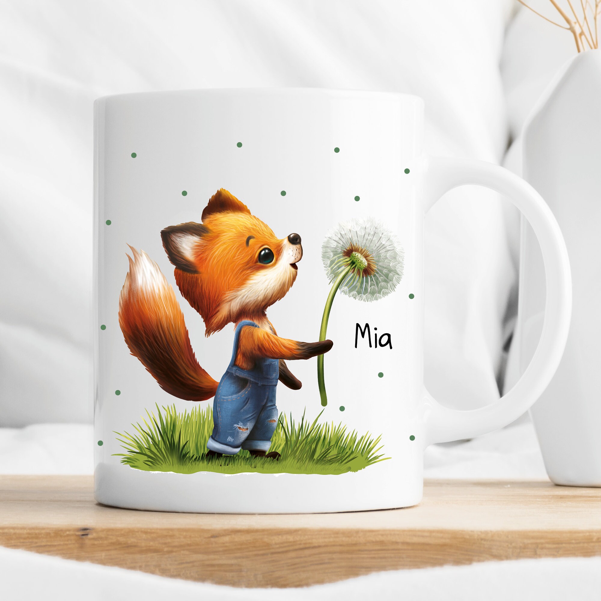 Tasse bedruckt Fuchs Pusteblume personalisiert Wunschname Fuchstasse Geschenk Geburtstag