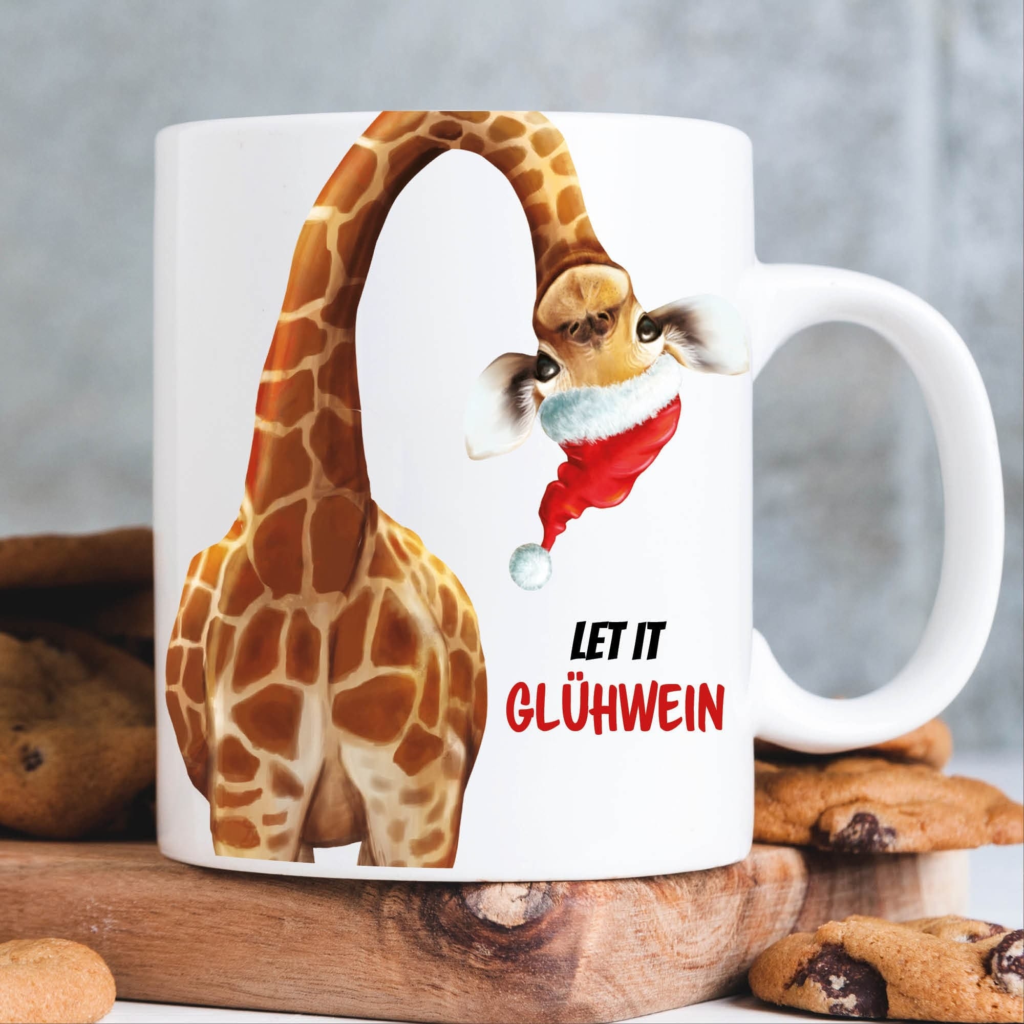 Tasse bedruckt Giraffe Glühweintasse Geschenk zu Weihnachten Keramiktasse Weihnachtstasse