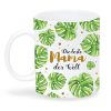 Auf dem Bild ist das Produkt: Tasse bedruckt Monsterablätter Die beste Mama der Welt, Kaffeetasse, Geschenk Geburtstag, Weihnachtsgeschenk zum Preis von €16.9 abgebildet.