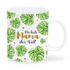 Auf dem Bild ist das Produkt: Tasse bedruckt Monsterablätter Die beste Mama der Welt, Kaffeetasse, Geschenk Geburtstag, Weihnachtsgeschenk zum Preis von €16.9 abgebildet.