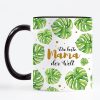 Auf dem Bild ist das Produkt: Tasse bedruckt Monsterablätter Die beste Mama der Welt, Kaffeetasse, Geschenk Geburtstag, Weihnachtsgeschenk zum Preis von €16.9 abgebildet.