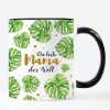 Auf dem Bild ist das Produkt: Tasse bedruckt Monsterablätter Die beste Mama der Welt, Kaffeetasse, Geschenk Geburtstag, Weihnachtsgeschenk zum Preis von €16.9 abgebildet.