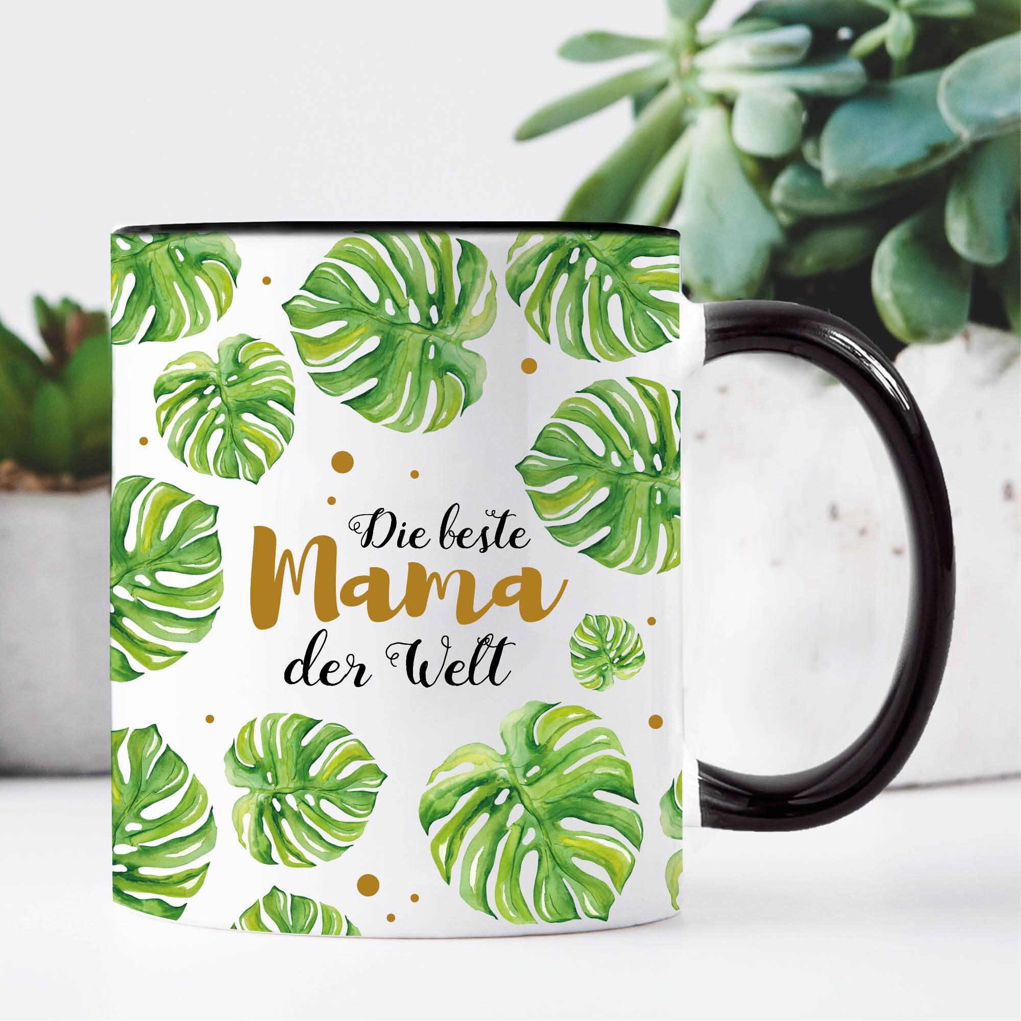 Tasse bedruckt Monsterablätter Die beste Mama der Welt, Kaffeetasse, Geschenk Geburtstag, Weihnachtsgeschenk