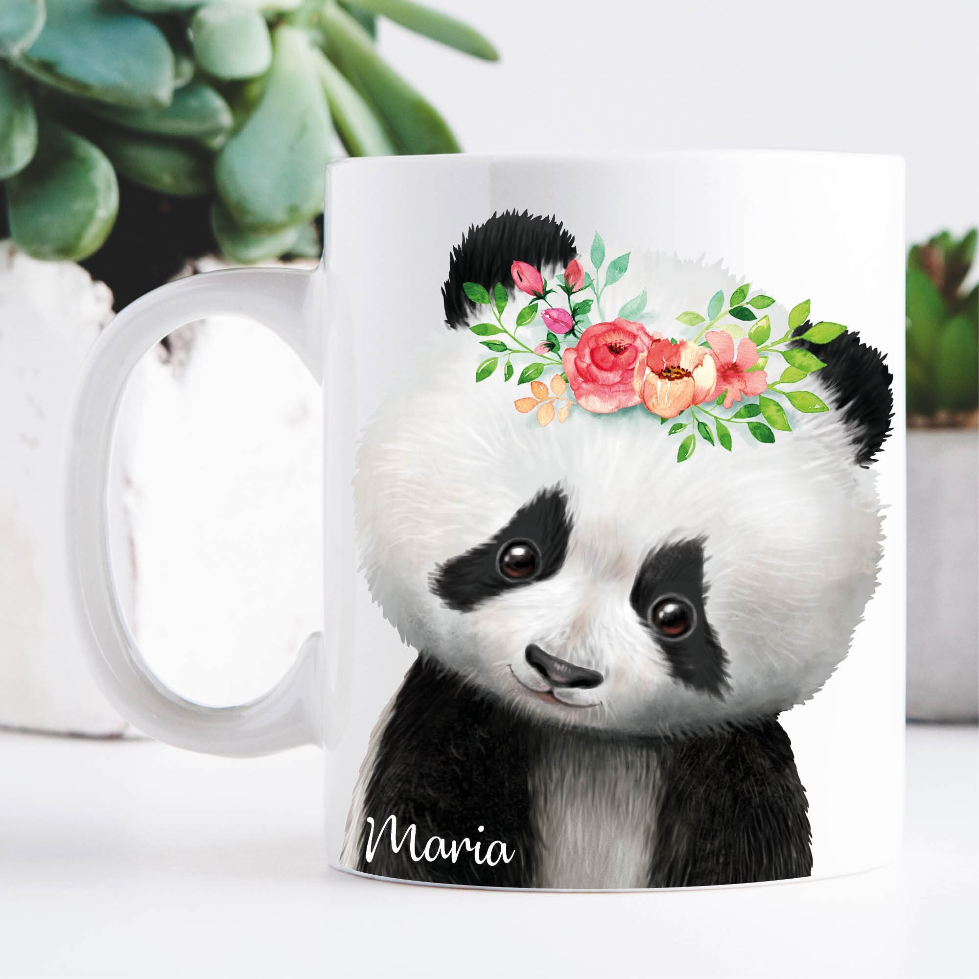 Personalisierbare Keramik Tasse bedruckt Panda Pandabär individualisierbar mit Namen Geschenk Geburtstag
