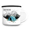 Tasse Campingbecher Emaille Berge und blaues Zelt, Adventure begins, Reisen Urlaub, Geschenk Geburtstag Camper Auf dem Bild ist das Produkt: Tasse Campingbecher Emaille Berge und blaues Zelt, Adventure begins, Reisen Urlaub, Geschenk Geburtstag Camper zum Preis von €18.90 abgebildet.