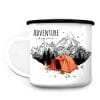 Auf dem Bild ist das Produkt: Tasse Campingbecher Emaille Berge und rotes Zelt, Adventure begins, Reisen Urlaub, Geschenk Geburtstag Camper, Weihnachtsgeschenk zum Preis von €18.90 abgebildet.