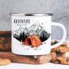 Auf dem Bild ist das Produkt: Tasse Campingbecher Emaille Berge und rotes Zelt, Adventure begins, Reisen Urlaub, Geschenk Geburtstag Camper, Weihnachtsgeschenk zum Preis von €18.90 abgebildet.