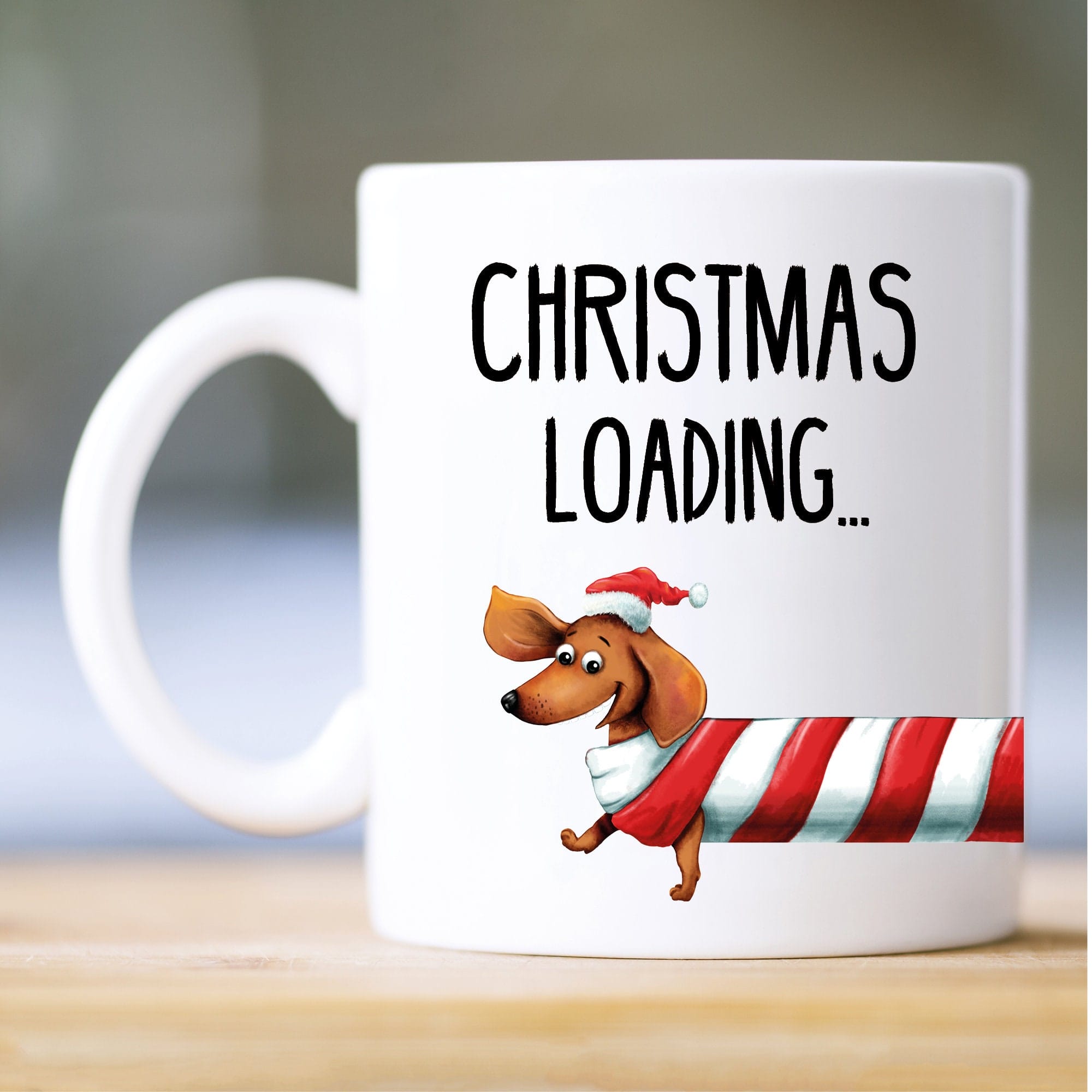 Bedruckte Tasse Weihnachtszeit Hund Dackel Christmas loading Weihnachtsgeschenk