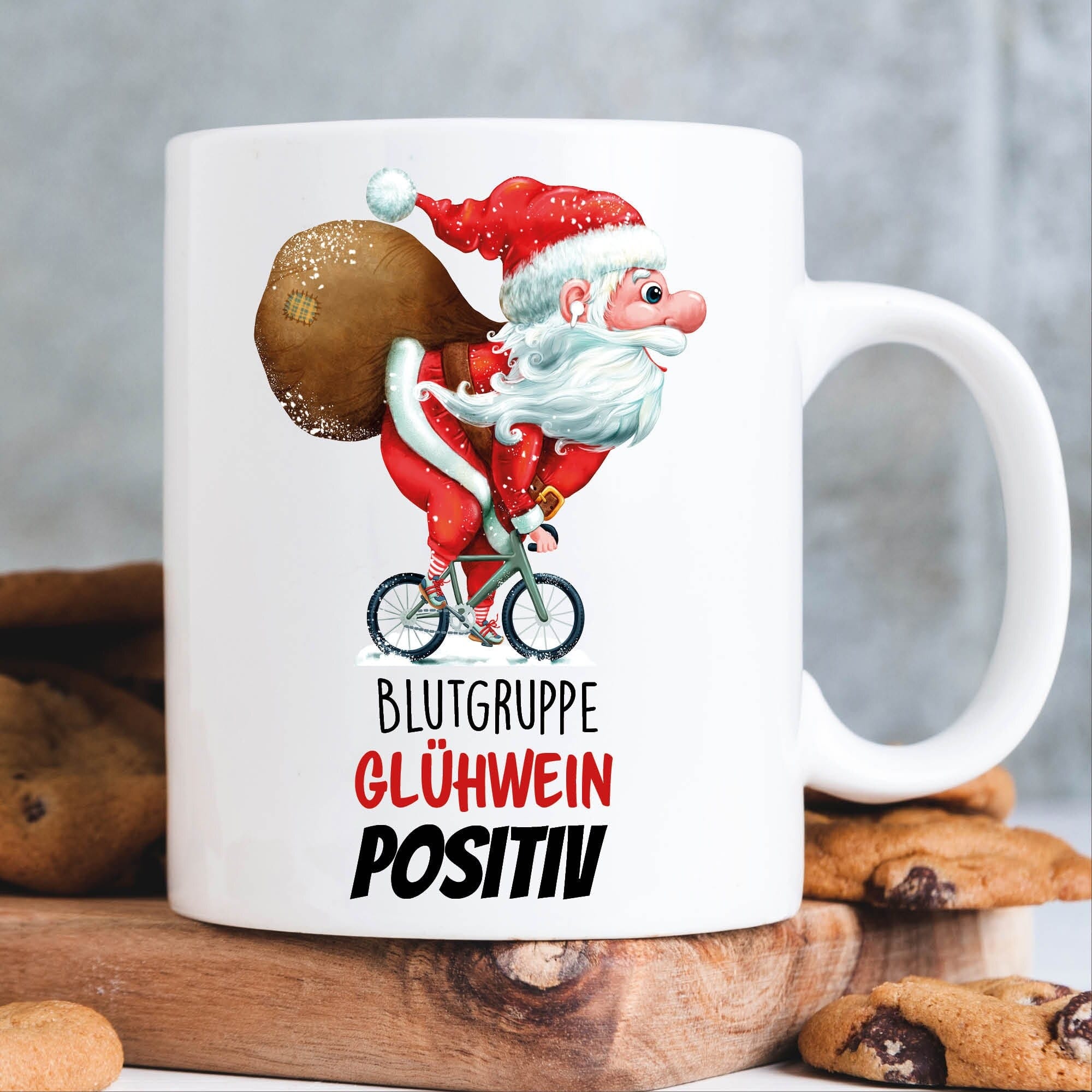 Tasse für die Weihnachtzeit bedruckt Weihnachtsmann mit Spruch Blutgruppe Glühwein positiv Geschenk Weihnachten