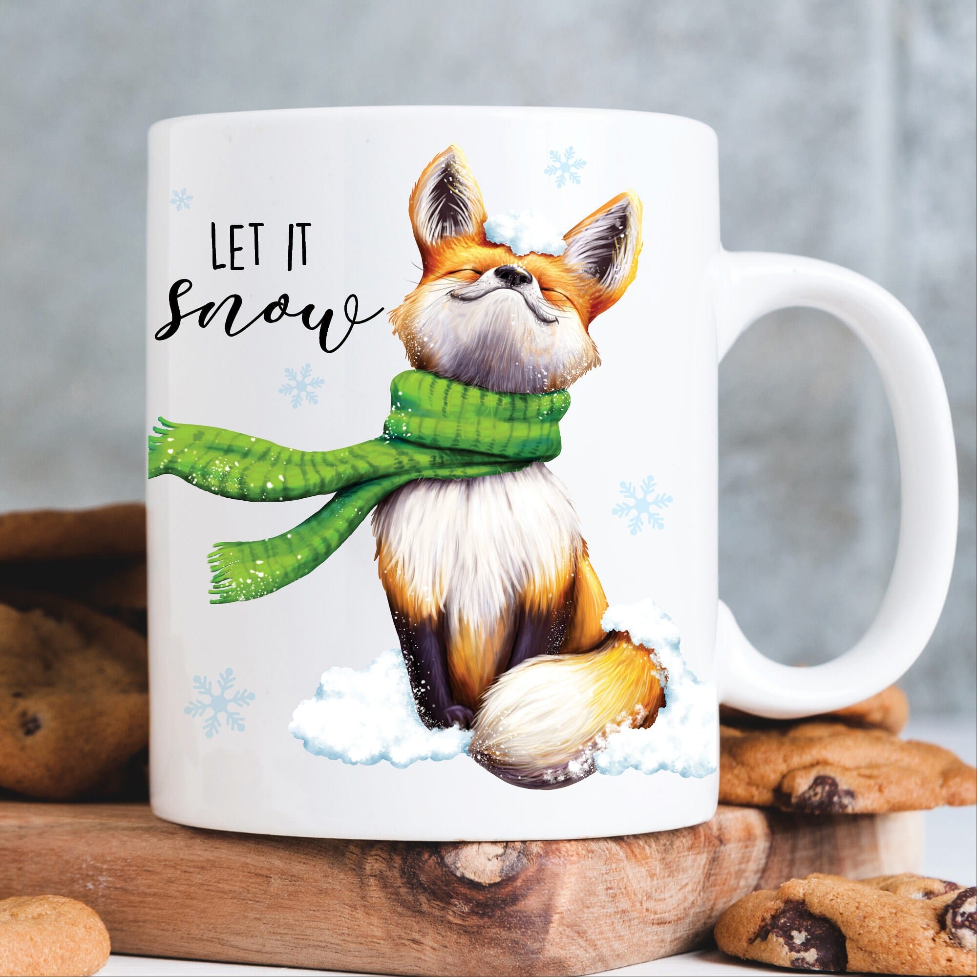 Tasse für die Winterzeit bedruckt Fuchs Let it snow, Geschenk Kaffeetasse Kaffeebecher, Winter