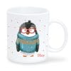 Auf dem Bild ist das Produkt: Tasse Winter bedruckt Pinguin mit blauem Pulli Pinguintasse personalisierbar mit Wunschnamen Penguin zum Preis von €18.9 abgebildet.