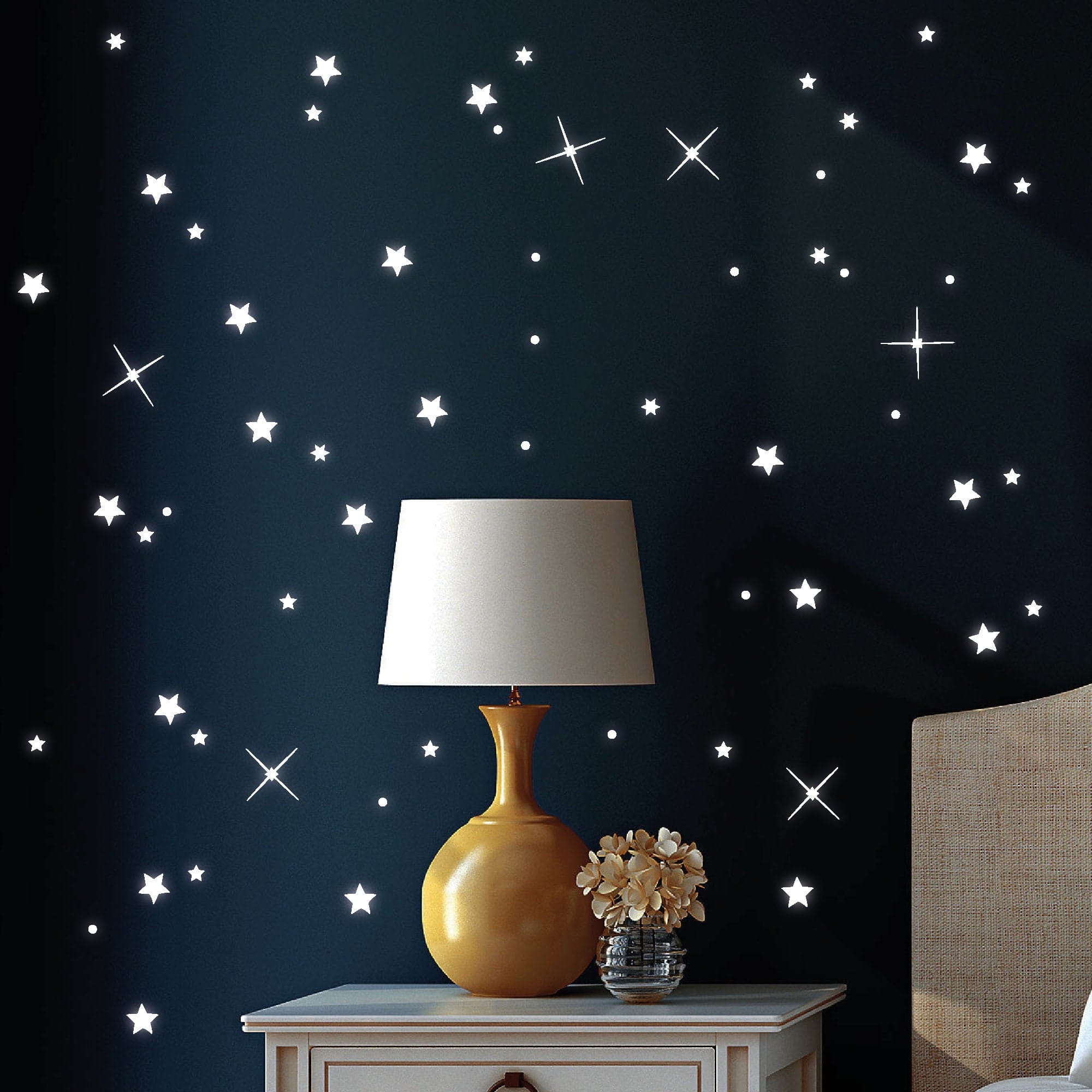 Leuchtaufkleber Sterne 60 Stück leuchtend fluoreszierend Dekoration Sternenhimmel Wandtattoo Kinderzimmer