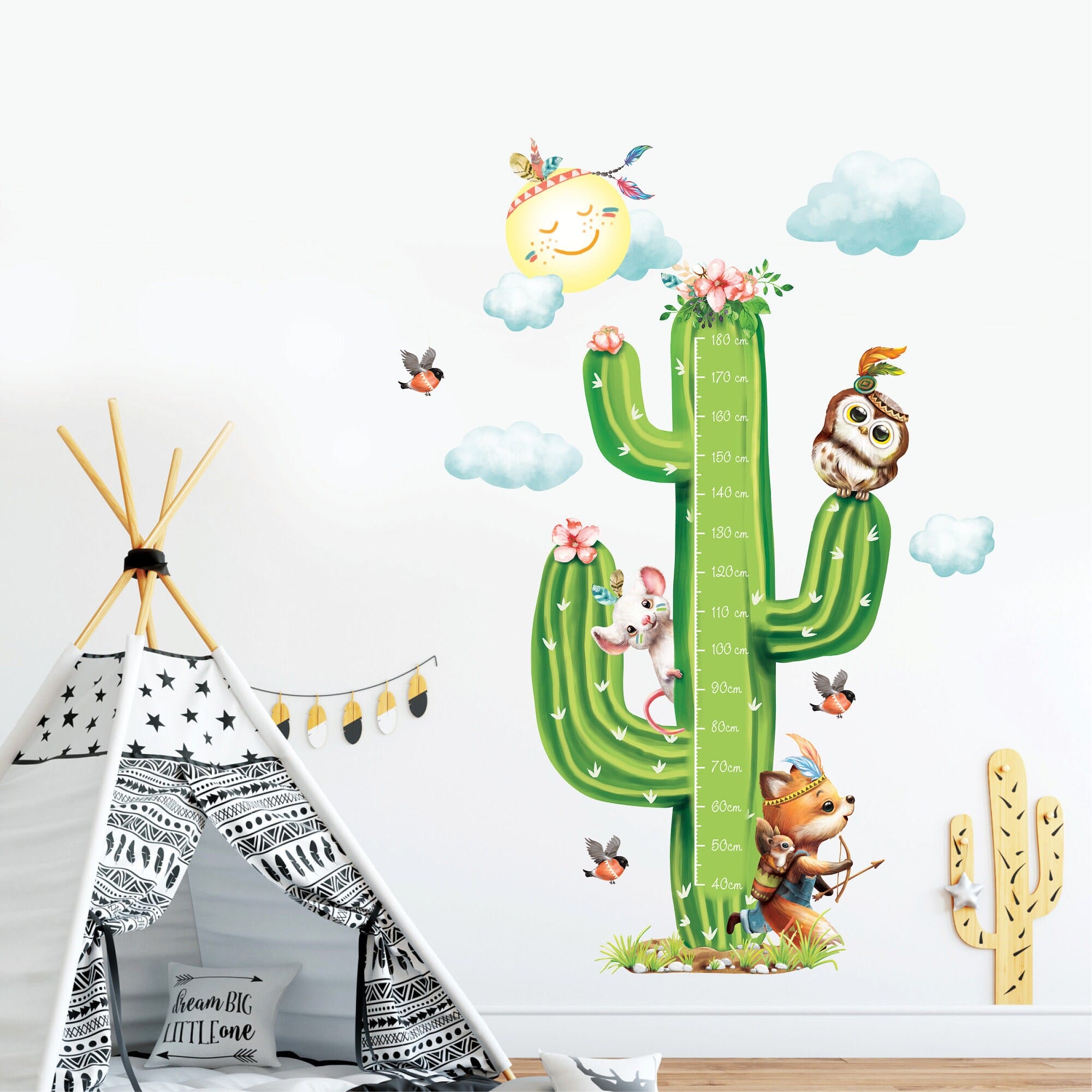 Wandtattoo Wandbild Kinderzimmer Messlatte Kaktus Eule Fuchs Indianer Dekoration Babyzimmer