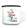 Kindertasse Emaille Campingbecher Schneemann mit Mädchen personalisiert mit Wunschname Outdoorgeschirr Geschenk Auf dem Bild ist das Produkt: Kindertasse Emaille Campingbecher Schneemann mit Mädchen personalisiert mit Wunschname Outdoorgeschirr Geschenk zum Preis von €18.9 abgebildet.