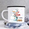 Kindertasse Emaille Campingbecher Schneemann mit Mädchen personalisiert mit Wunschname Outdoorgeschirr Geschenk Auf dem Bild ist das Produkt: Kindertasse Emaille Campingbecher Schneemann mit Mädchen personalisiert mit Wunschname Outdoorgeschirr Geschenk zum Preis von €18.9 abgebildet.