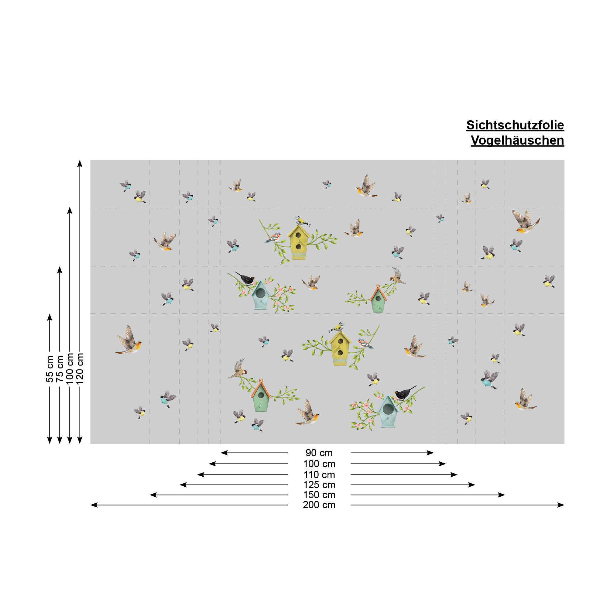 Auf dem Bild ist das Produkt: Sichtschutzfolie bunte mehrfarbige Vogelhäuser Fensterfolie Fensterdeko Milchglasfolie zum Preis von €24.9 abgebildet.