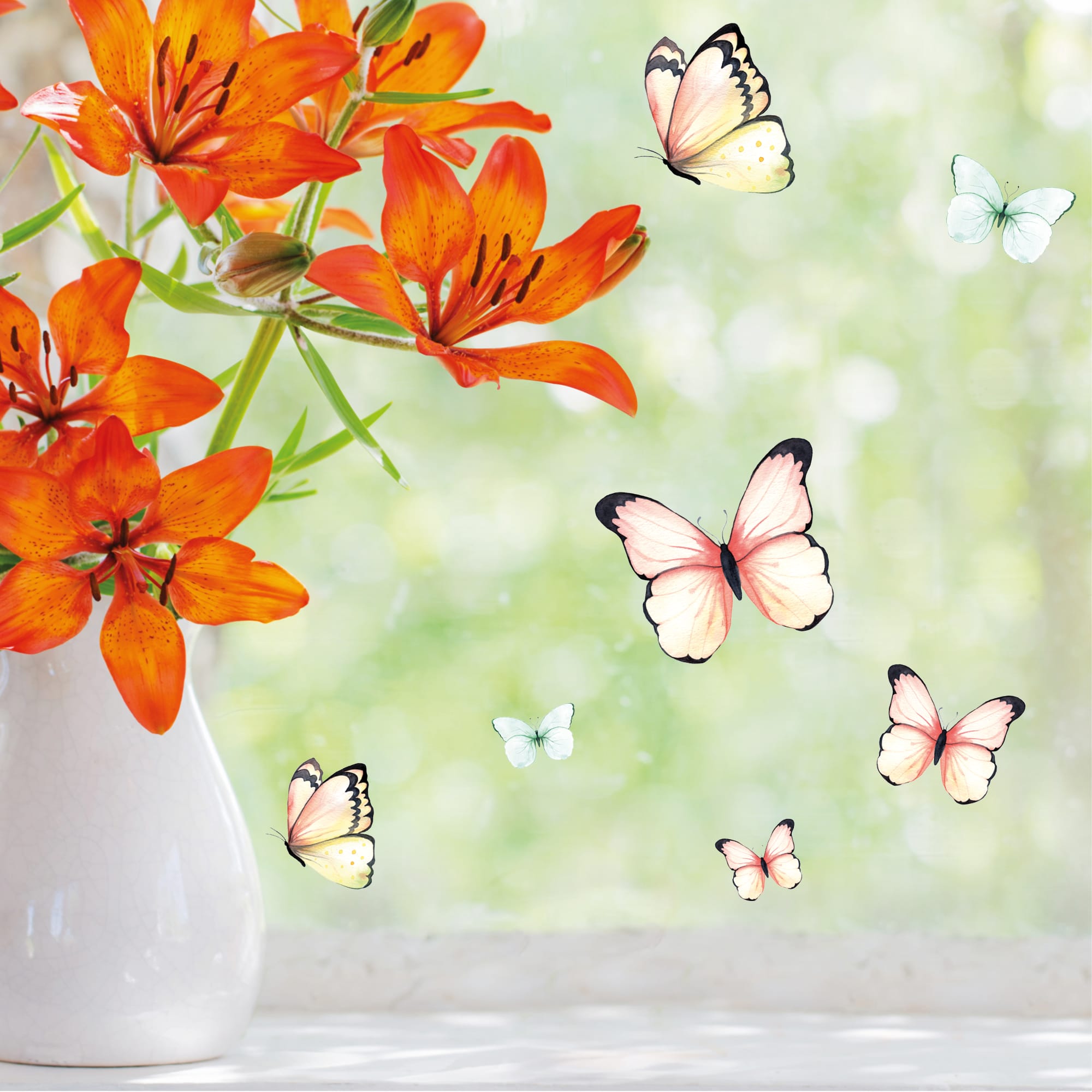 Auf dem Bild ist das Produkt: Fensterbild Frühling Ostern wiederverwendbar 25 Schmetterlinge im Set Fensterdeko Kinderzimmer Kind zum Preis von €13.90 abgebildet.