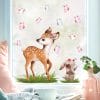 Auf dem Bild ist das Produkt: Fensterbild Frühling Ostern Reh mit Hasen und Schmetterlingen Wiederverwendbare Fensterdeko Kinderzimmer Kind zum Preis von €13.9 abgebildet.