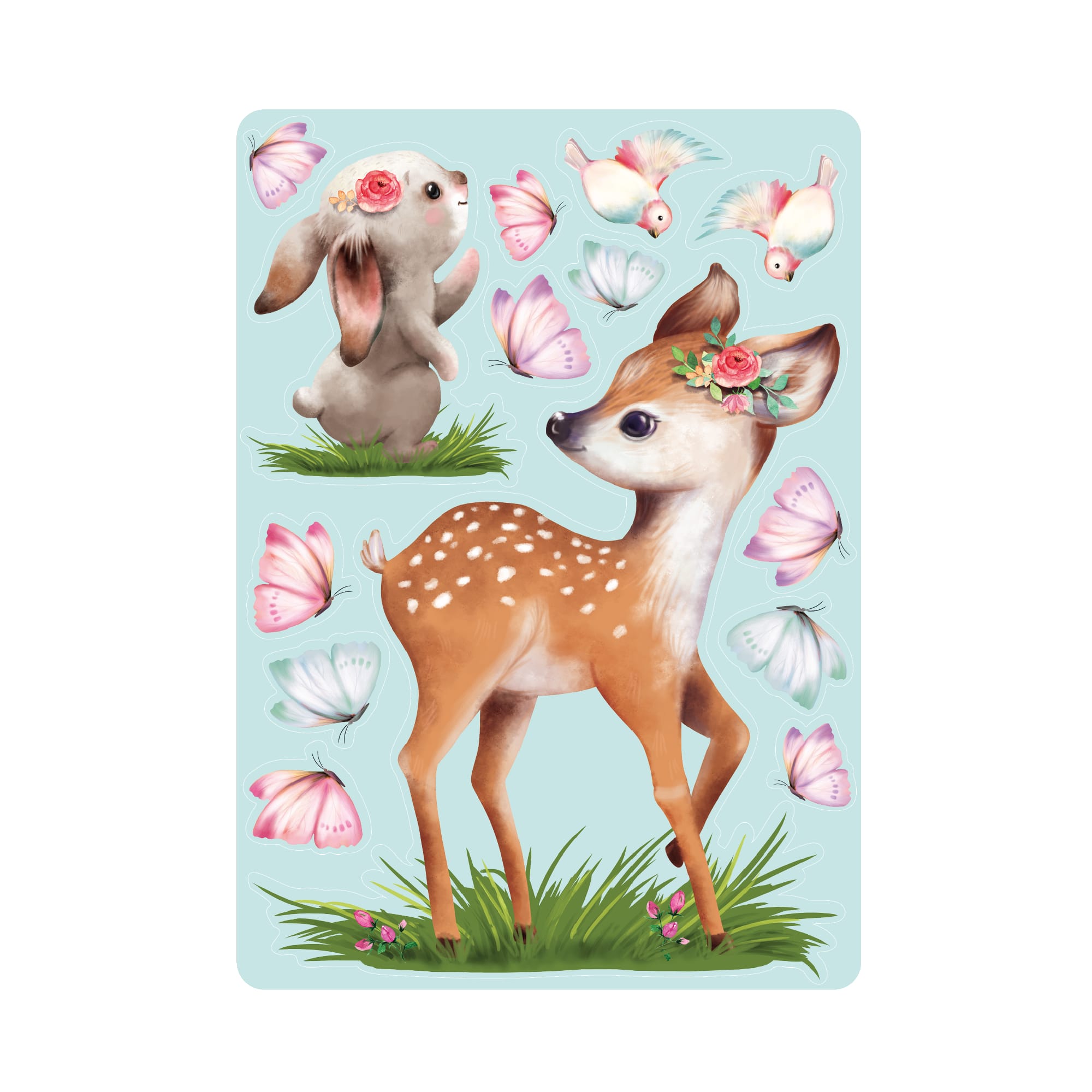 Auf dem Bild ist das Produkt: Fensterbild Frühling Ostern Reh mit Hasen und Schmetterlingen Wiederverwendbare Fensterdeko Kinderzimmer Kind zum Preis von €13.9 abgebildet.