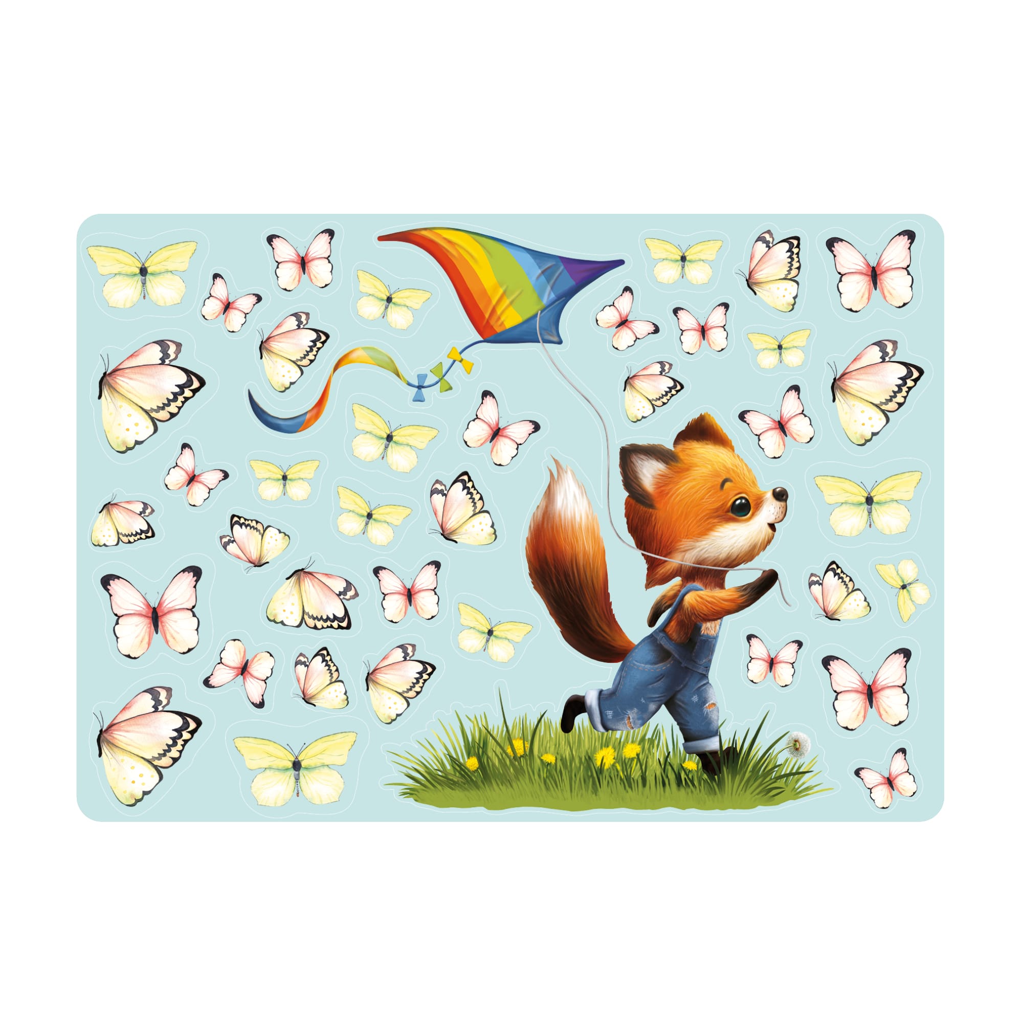 Auf dem Bild ist das Produkt: Fensterbild Kinderzimmer Frühling Ostern Fuchs Drachen Schmetterlinge Fensterdeko Kind zum Preis von €13.90 abgebildet.