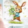 Auf dem Bild ist das Produkt: Fensterbild Frühling Ostern Hase Blumenstrauß Schmetterlinge Fensterdeko Wiederverwendbar Kinder Frühlingsdeko Osterdeko zum Preis von €13.90 abgebildet.