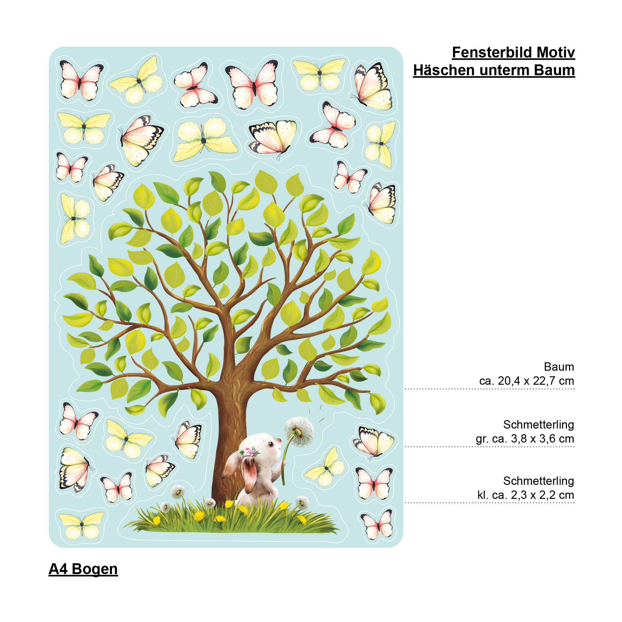 Auf dem Bild ist das Produkt: Fensterbild Frühling Ostern Baum Hase Pusteblume Schmetterlinge Wiederverwendbare Fensterdeko Kinderzimmer Osterdeko Frühlingsdeko zum Preis von €13.90 abgebildet.