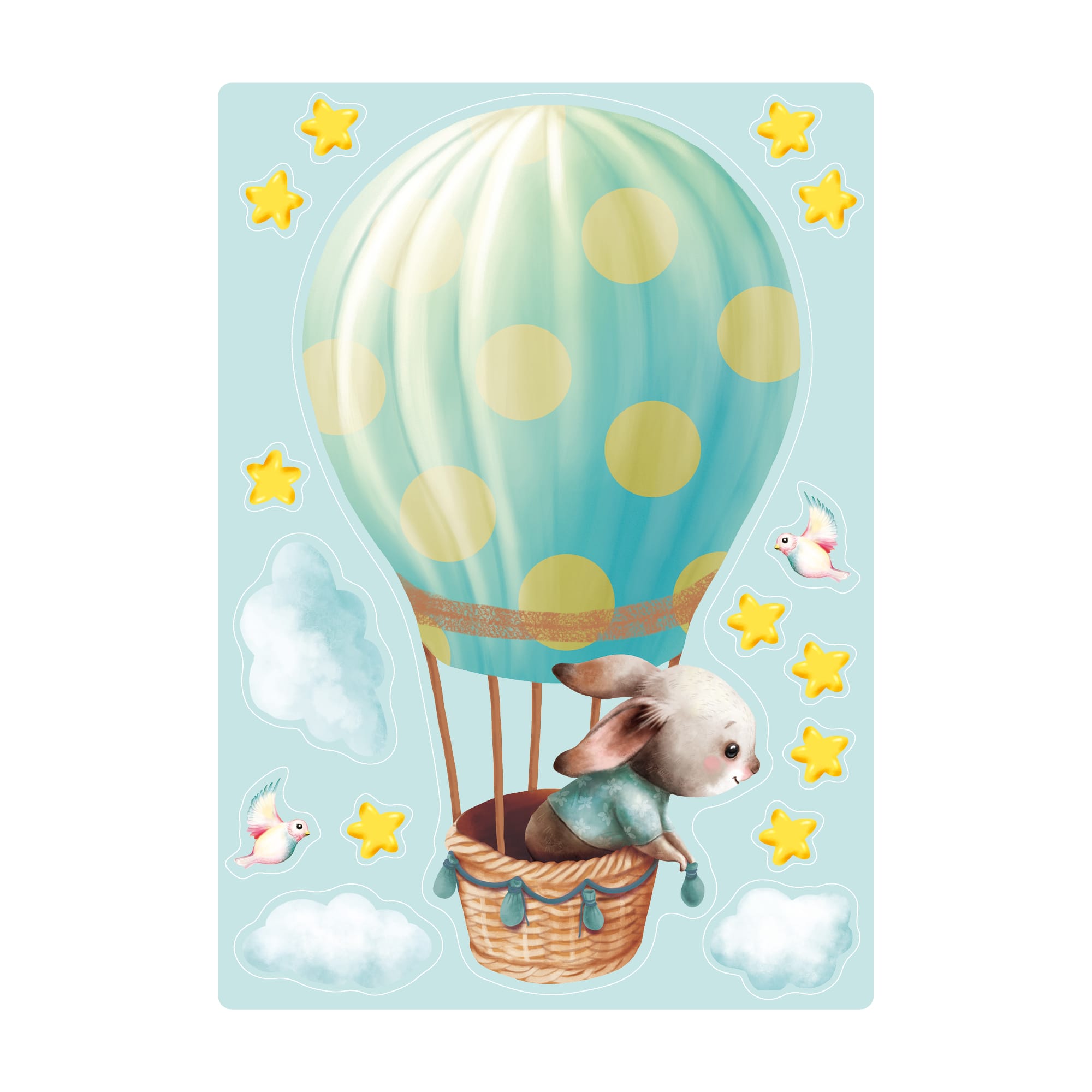 Auf dem Bild ist das Produkt: Wiederverwendbares Fensterbild Frühling Ostern Hase im Heißluftballon Fensterdeko Kinderzimmer Kind Frühlingsdeko zum Preis von €13.90 abgebildet.