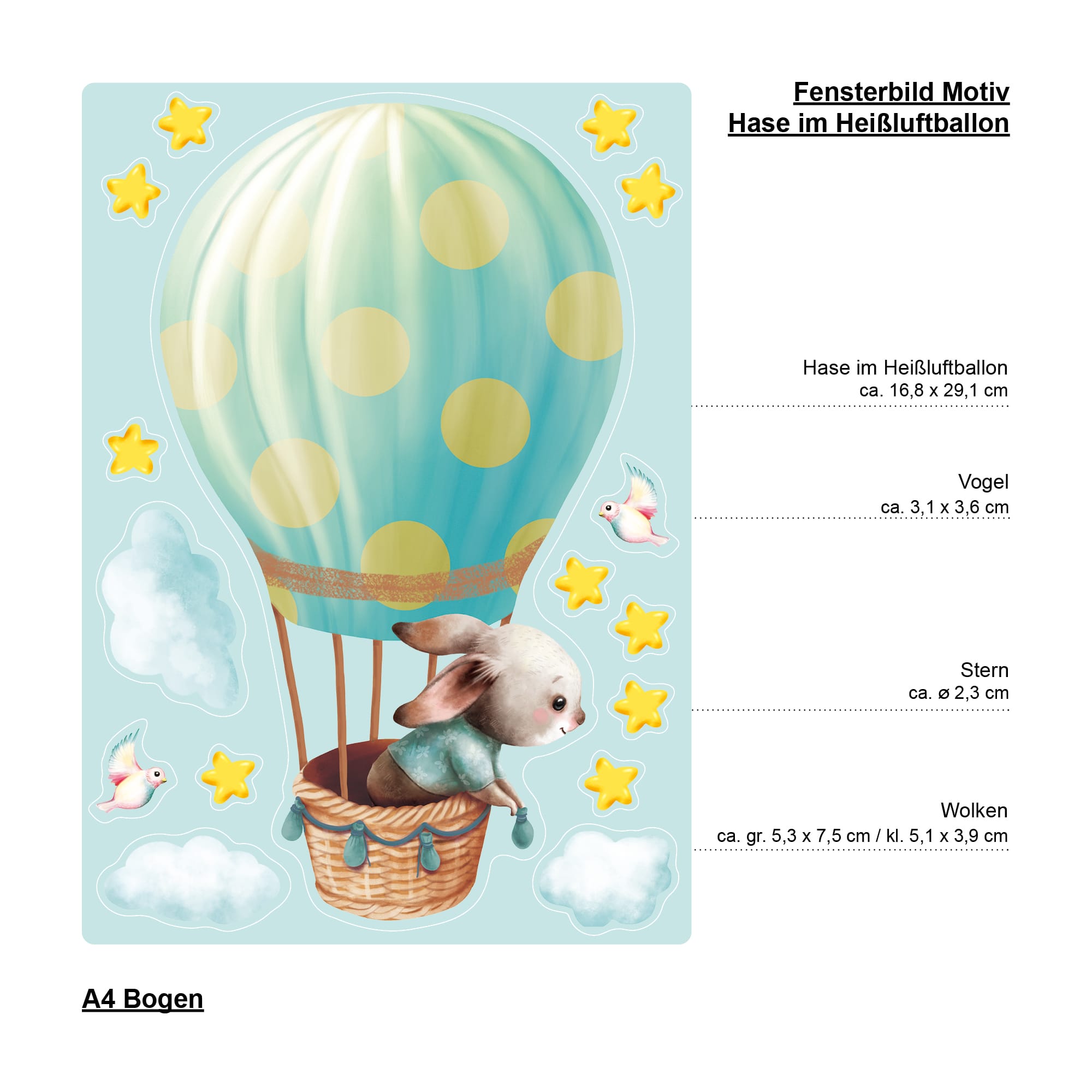 Auf dem Bild ist das Produkt: Wiederverwendbares Fensterbild Frühling Ostern Hase im Heißluftballon Fensterdeko Kinderzimmer Kind Frühlingsdeko zum Preis von €13.90 abgebildet.