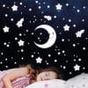 Auf dem Bild ist das Produkt: Fluoreszierende Leuchtaufkleber Mond und Sterne mit Gesichtern, Dekoration Kinderzimmer zum Preis von €18.9 abgebildet.
