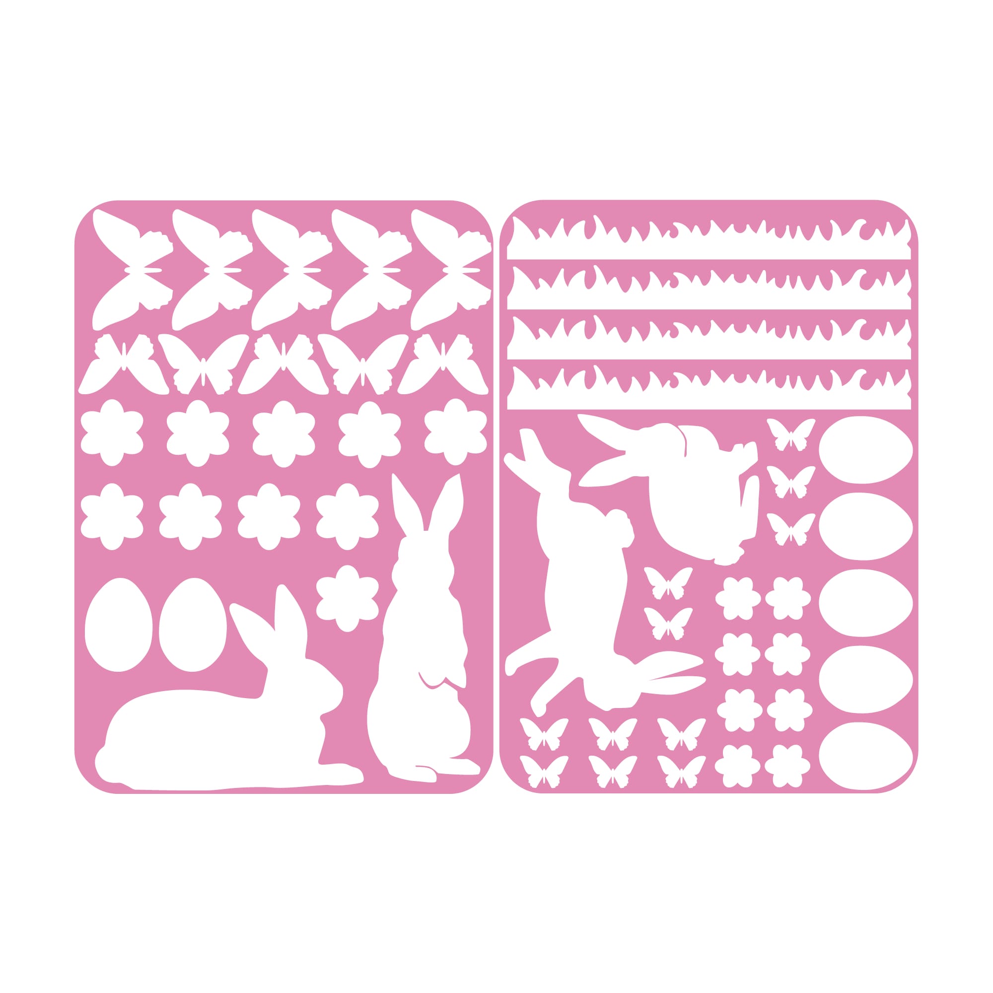 Auf dem Bild ist das Produkt: Fensteraufkleber Hasen mit Ostereiern und Schmetterlingen WIEDERVERWENDBAR zum Preis von €12.90 abgebildet.