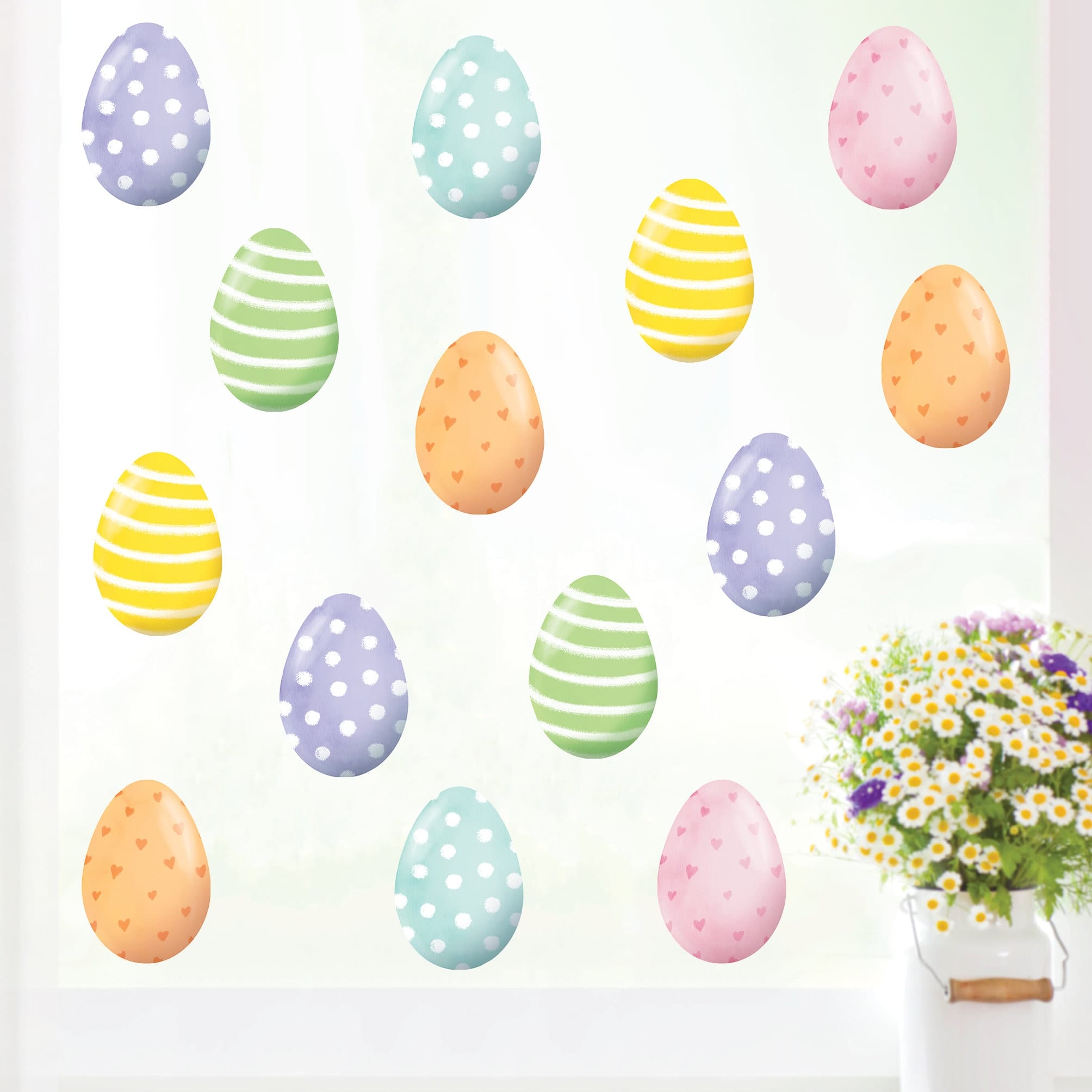 Wiederverwendbares Fensterbild Set Frühling Ostern bemalte Ostereier pastell Fensterdeko Kinderzimmer Frühlingsdeko