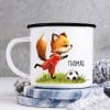 Auf dem Bild ist das Produkt: Kindertasse Emaille Becher Fuchs Fußballer Trikot Geschenk Schulanfang Wunschname zum Preis von €18.9 abgebildet.