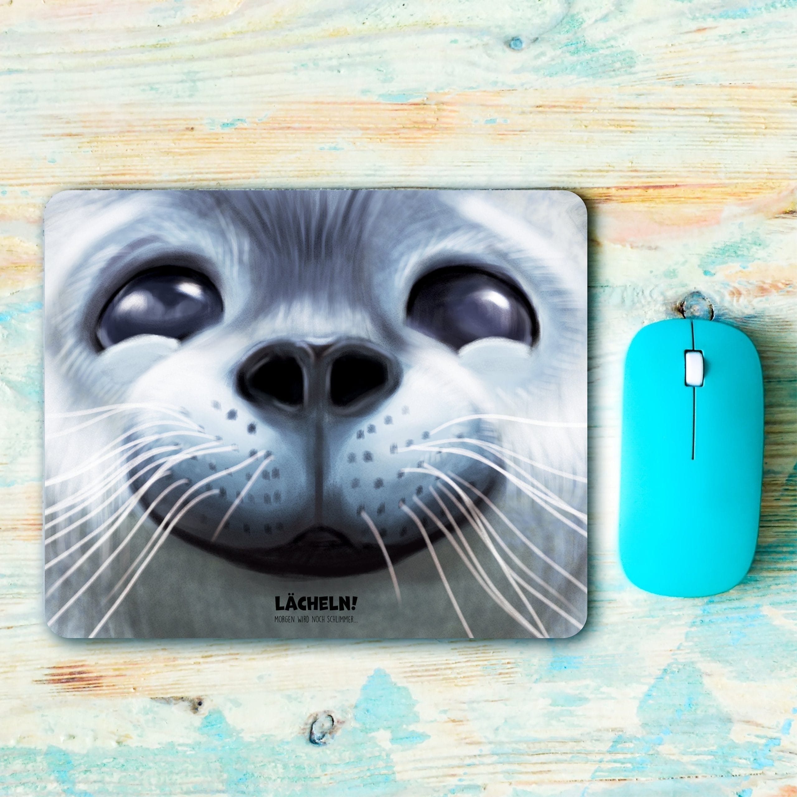 Mauspad Mousepad Robbe Spruch Schreibtischunterlage Lächeln Morgen wird noch schlimmer Geschenk Büro