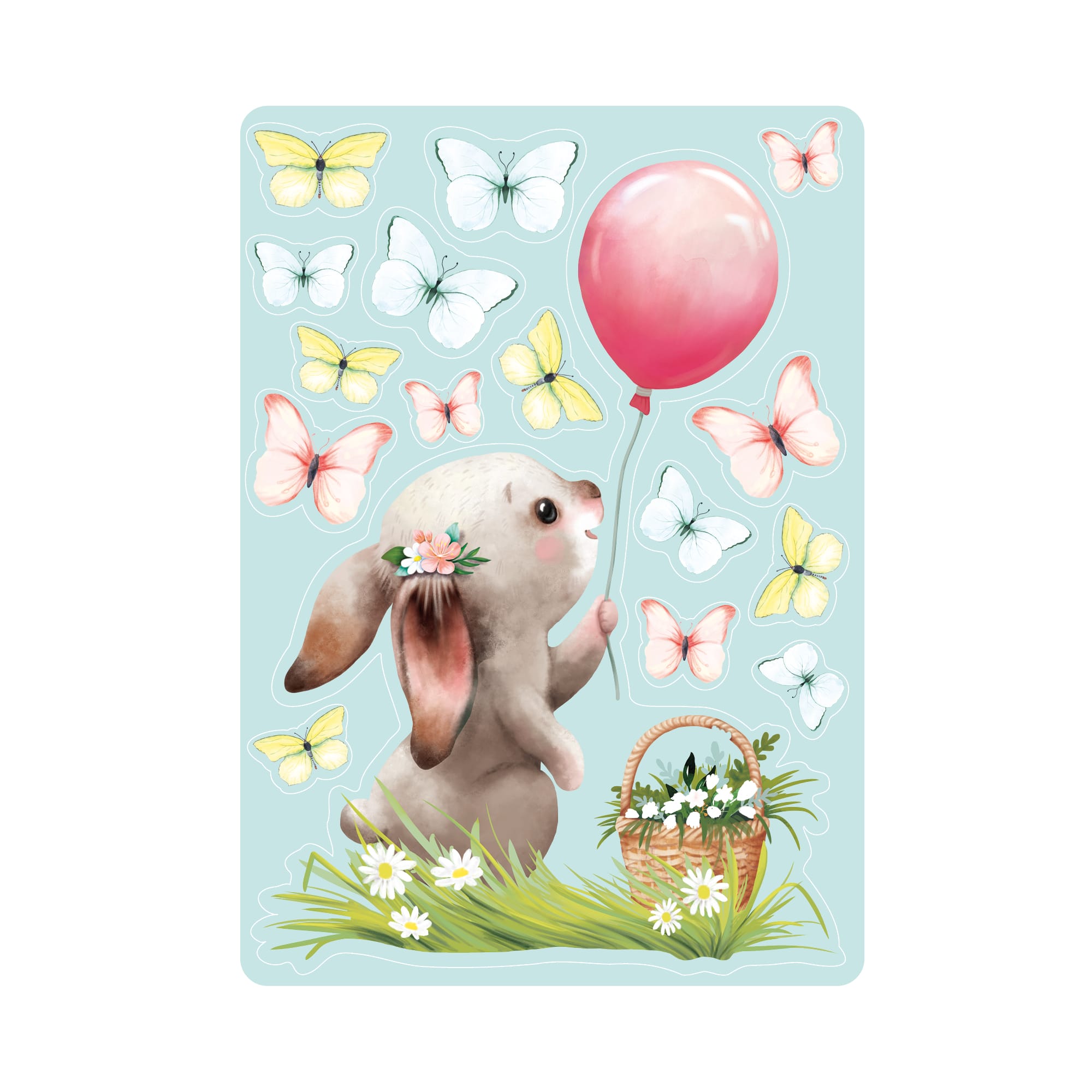 Auf dem Bild ist das Produkt: Fensterbild Frühling Ostern Hase Luftballon Schmetterlinge Fensterdeko Wiederverwendbar Kinderzimmer Kind Frühlingsdeko Osterdeko zum Preis von €13.9 abgebildet.