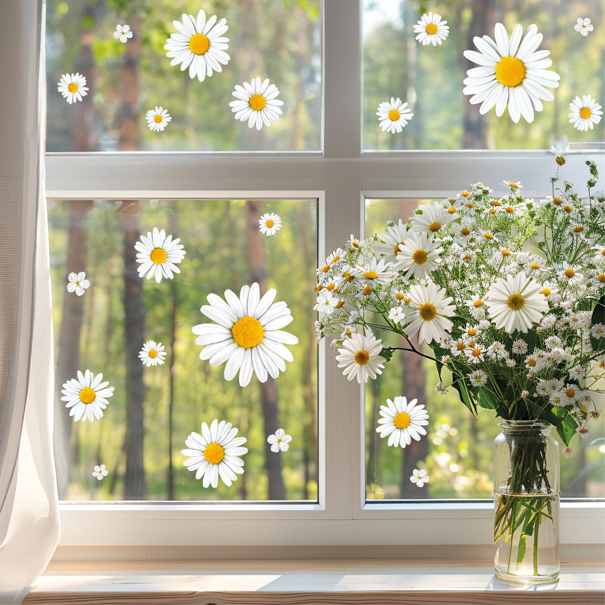 Fensterbild Kamille wiederverwendbar weiß Blumen Gänseblümchen Fensterdekoration